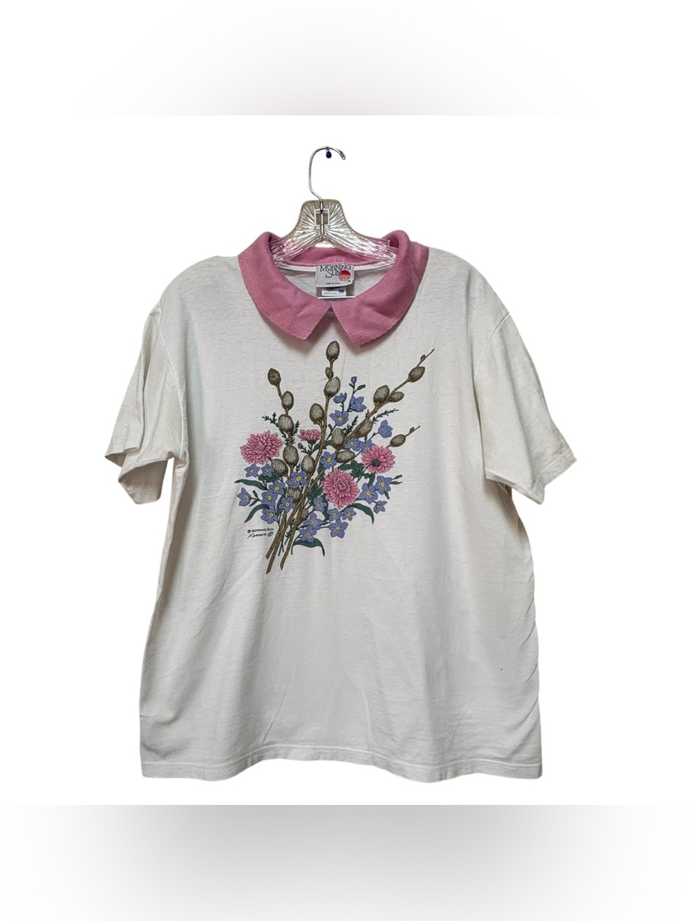 Vintage Grandmacore Floral Peter Pan Collar Tee M USA